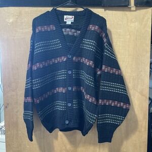 Penns Landing Men's Ribbed Knit Button Cardiology Fan Sweater Large VTG‎ 90s